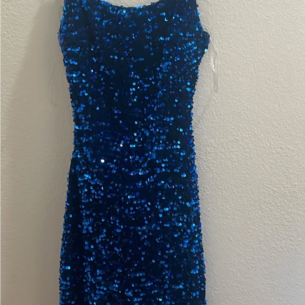 Macy's Blue Sequin Sheath Dress for Prom